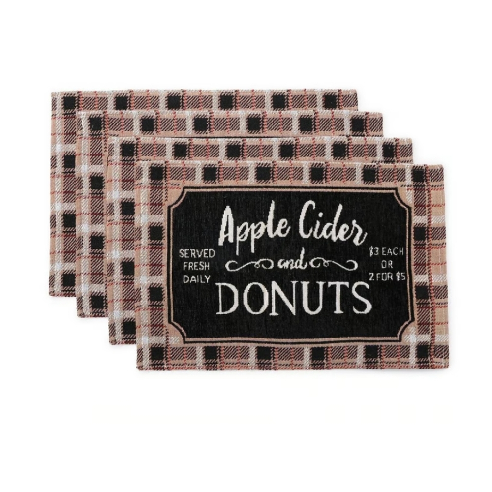 NWT Set of 8 Taupe & Black Plaid Placemat